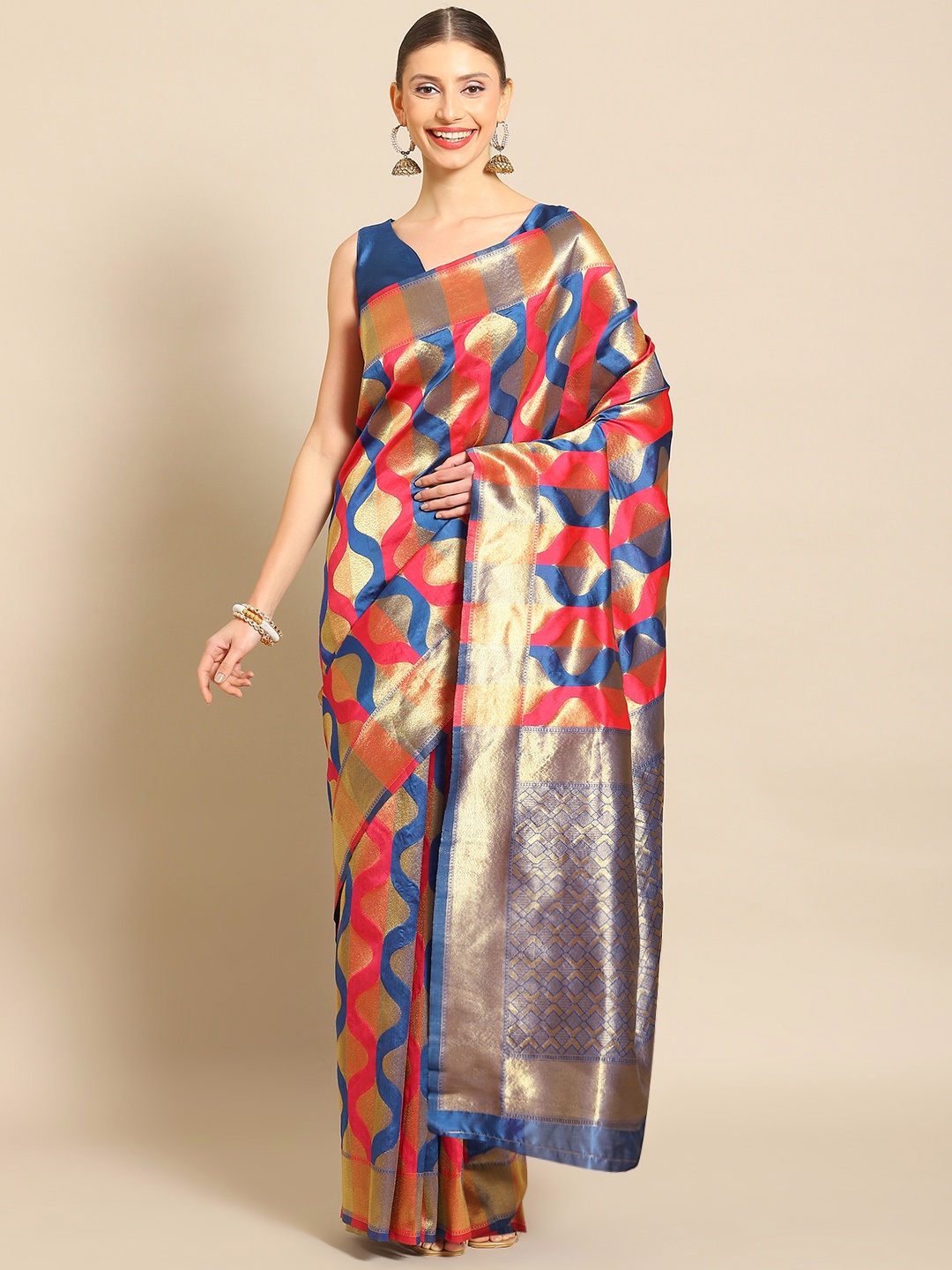 

Mitera Ethnic Motifs Zari Art Silk Leheriya Saree, Blue