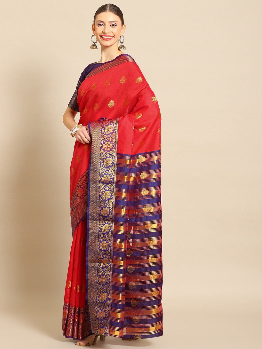 

Mitera Ethnic Motifs Zari Art Silk Mysore Silk Saree, Red