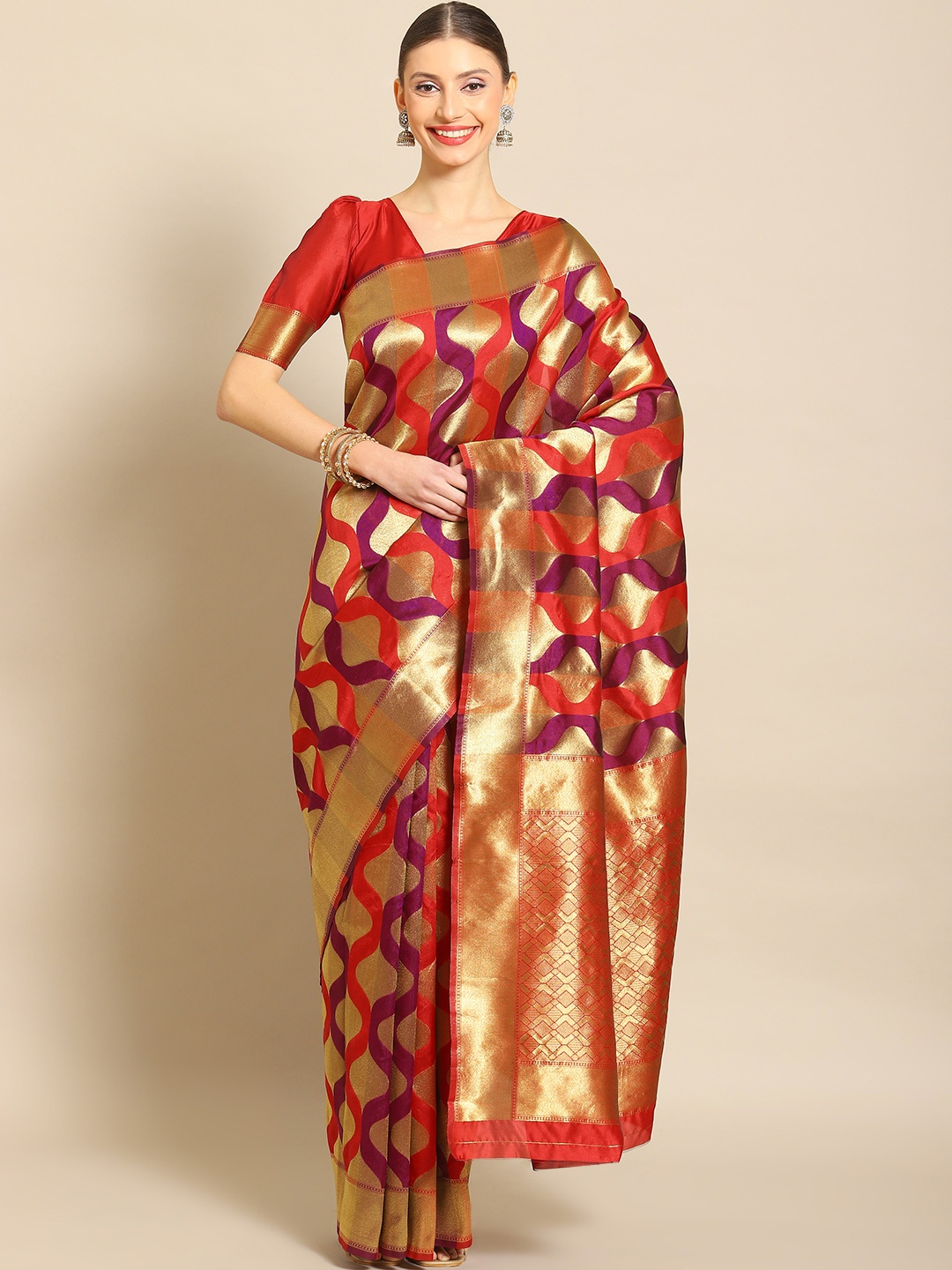 

Mitera Ethnic Motifs Zari Art Silk Leheriya Saree, Maroon