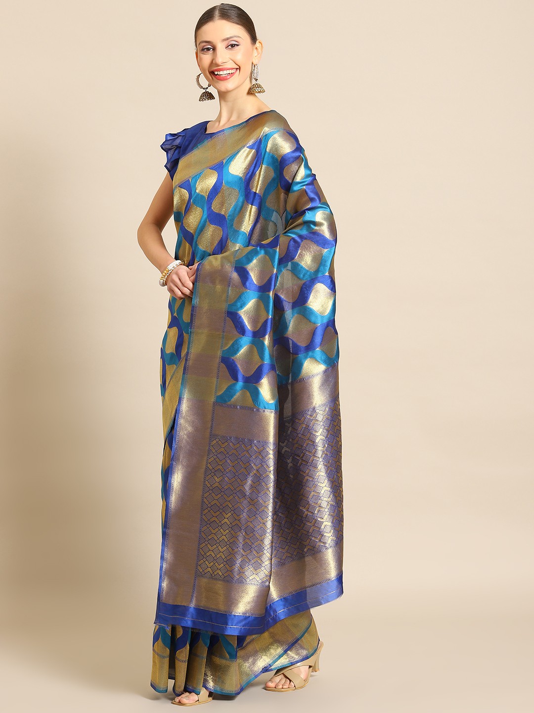 

Mitera Ethnic Motifs Zari Art Silk Leheriya Saree, Blue