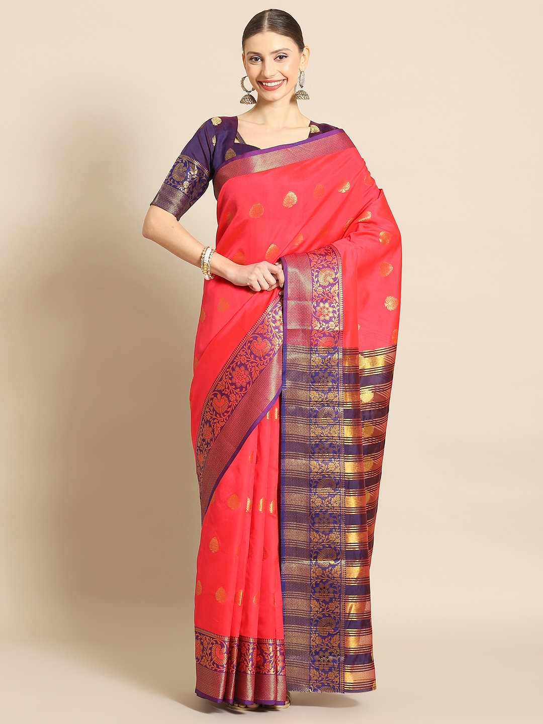 

Mitera Ethnic Motifs Zari Art Silk Mysore Silk Saree, Pink