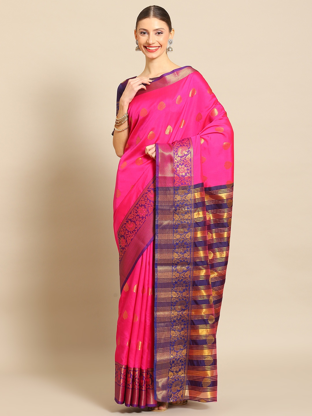 

Mitera Ethnic Motifs Zari Art Silk Mysore Silk Saree, Pink