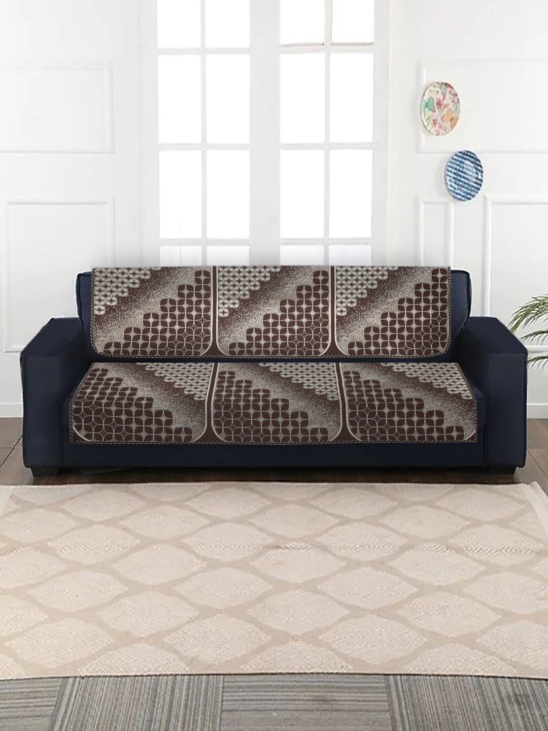 

MULTITEX Brown & Grey Printed Velvet 3-Seater Sofa Covers