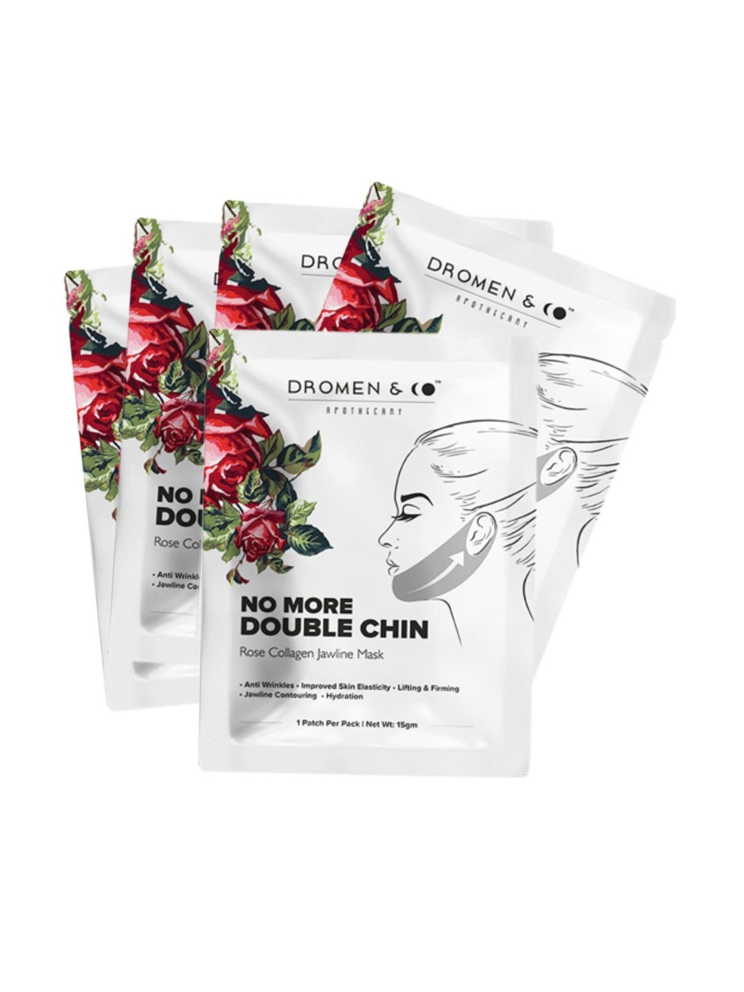

DROMEN & CO Set Of 5 Rose Collagen V-Shaped Jawline Slimming Mask for Double Chin-15g each, White
