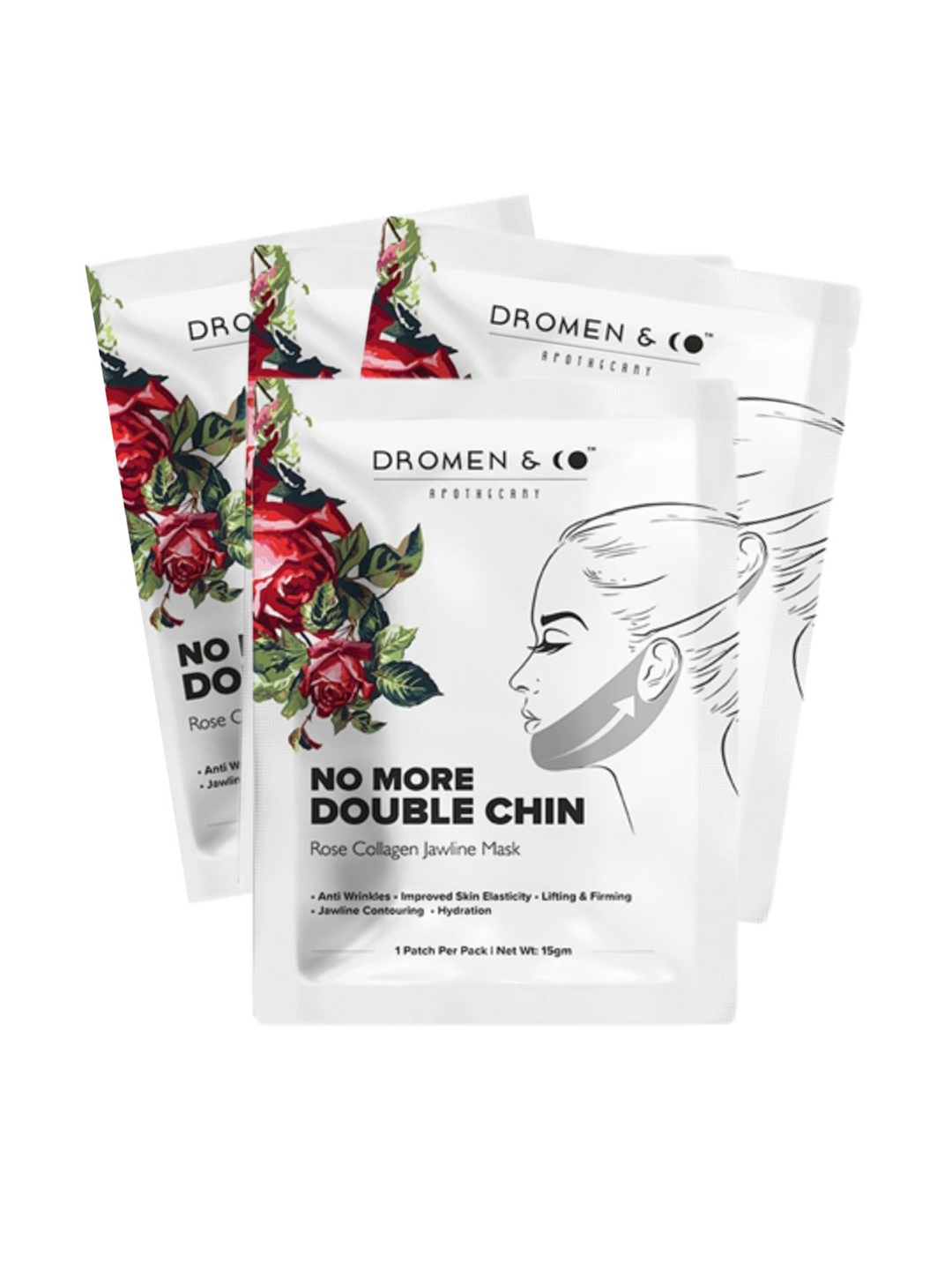

DROMEN & CO Set Of 4 Rose Collagen V-Shaped Jawline Slimming Mask for Double Chin-15g each, White