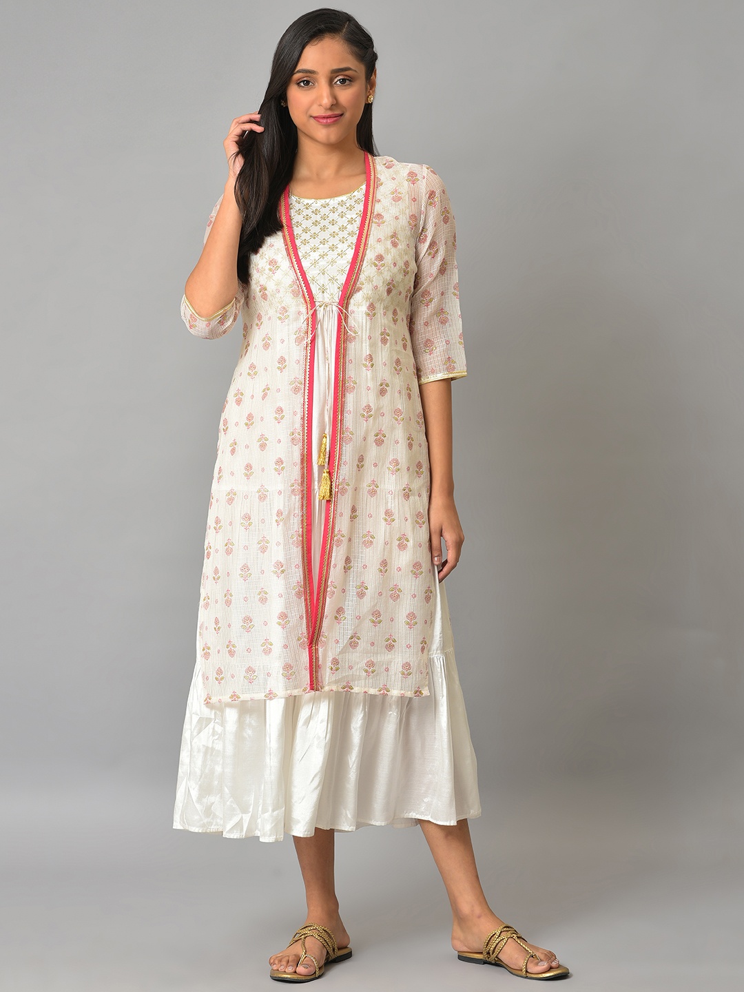 

AURELIA White Ethnic Motifs Print A-Line Midi Dress