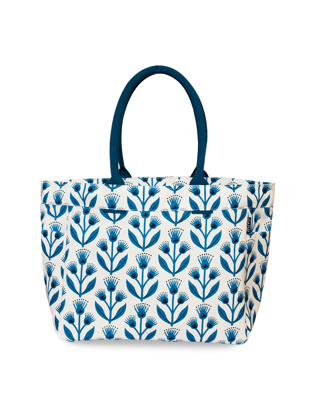 

AQVA Floral Printed Oversized Structured Cotton Tote Bag, Blue