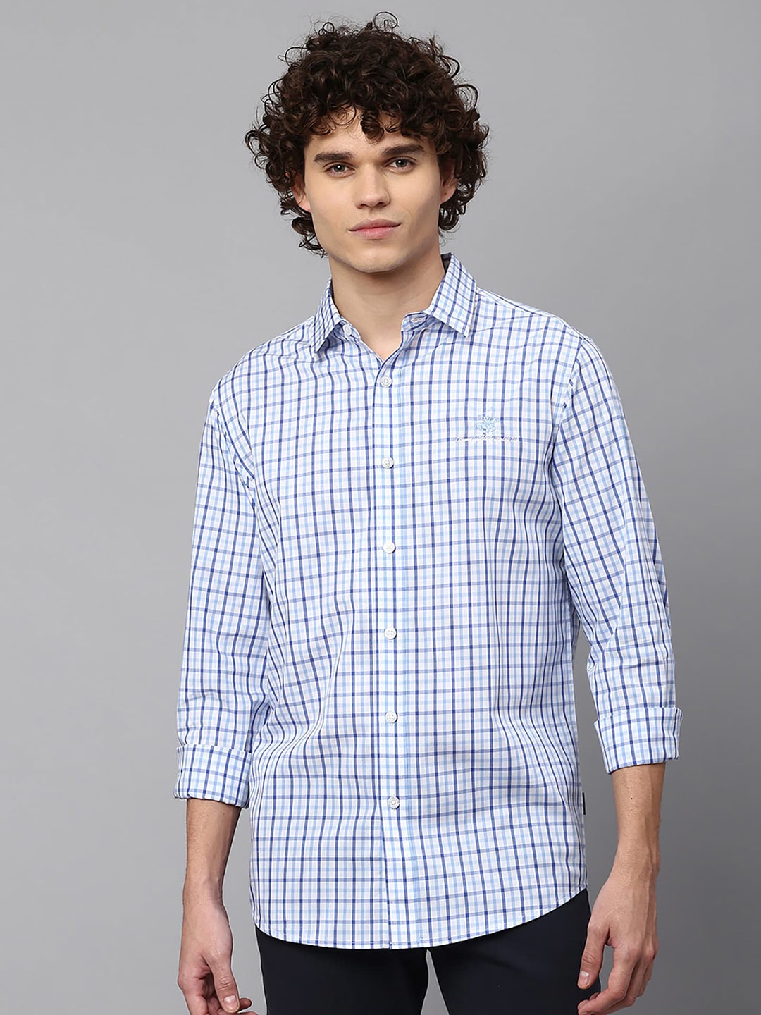 

Beverly Hills Polo Club Men Grid Tattersall Checked Casual Cotton Shirt, White