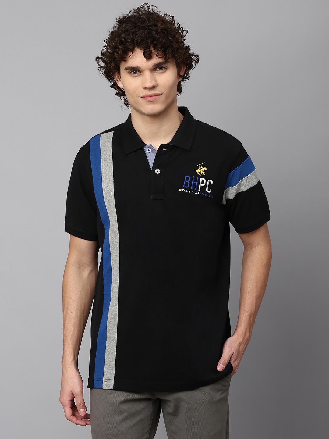 

Beverly Hills Polo Club Men Polo Collar Cotton T-shirt, Black
