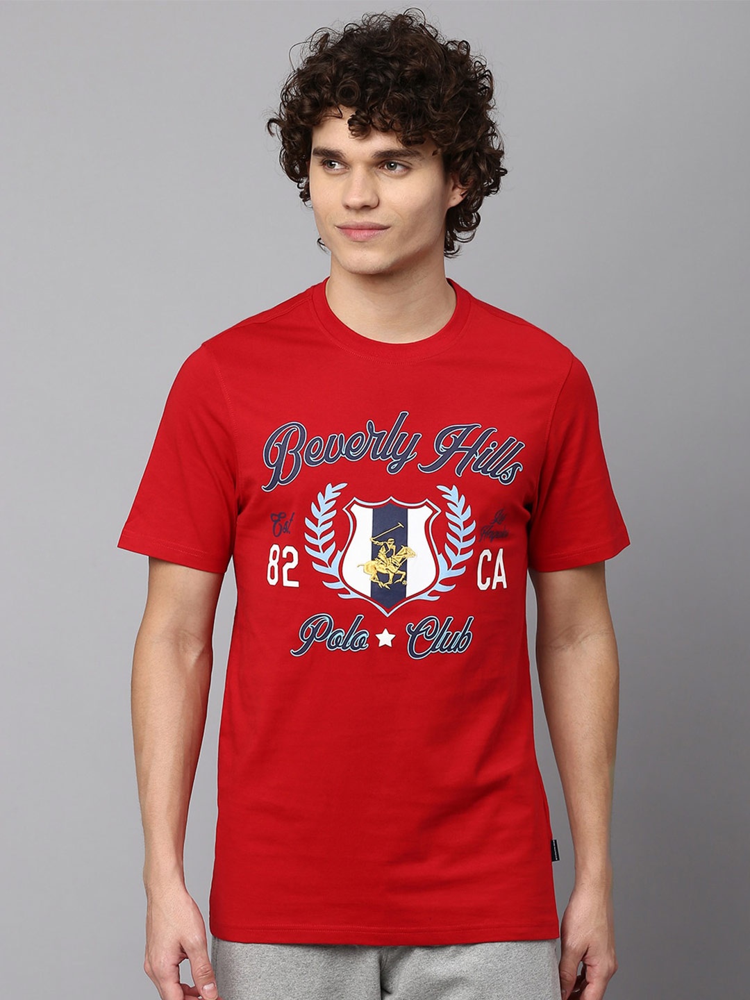 Beverly Hills Polo Club Men Brand Logo Printed T-shirt, Red