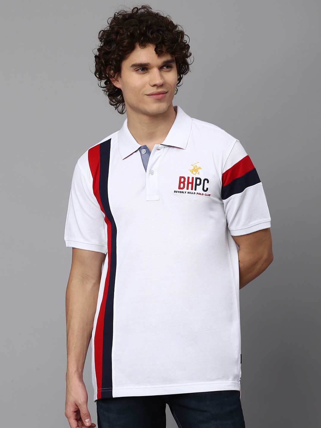 

Beverly Hills Polo Club Men White Polo Collar T-shirt