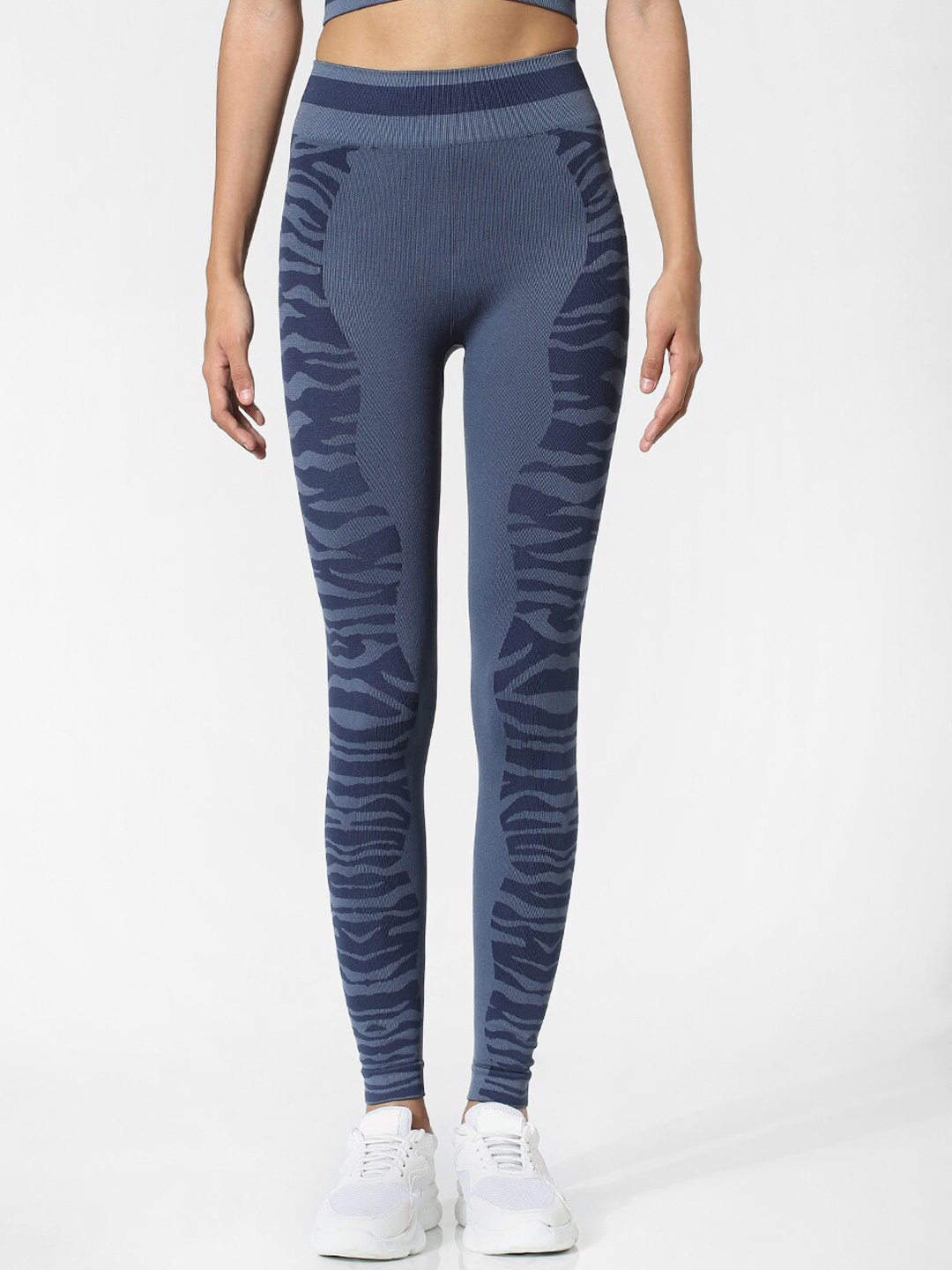 

ONLY Women Printed Ankle-Length Gym Tights, Grey