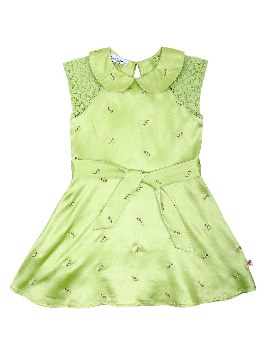 

First Kick Girls Embroidered Fit & Flare Dress, Lime green