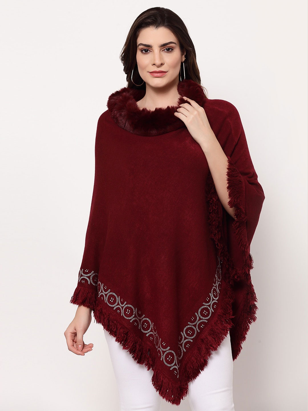 

Mafadeny Women Longline Poncho, Maroon