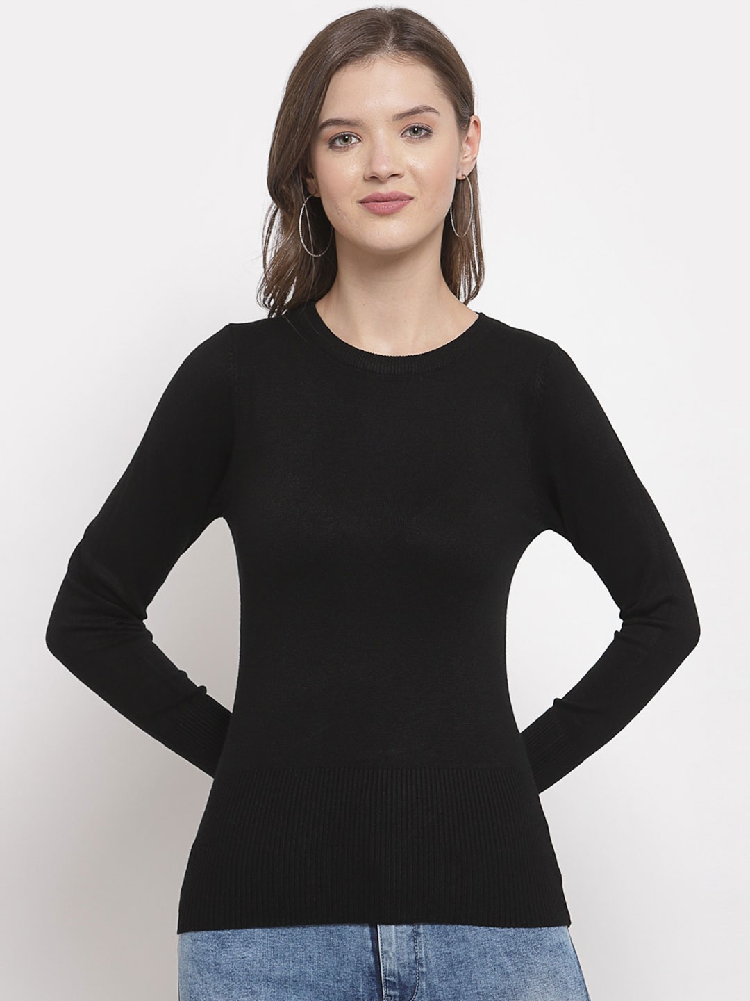

Mafadeny Women Round Neck Pullover, Black