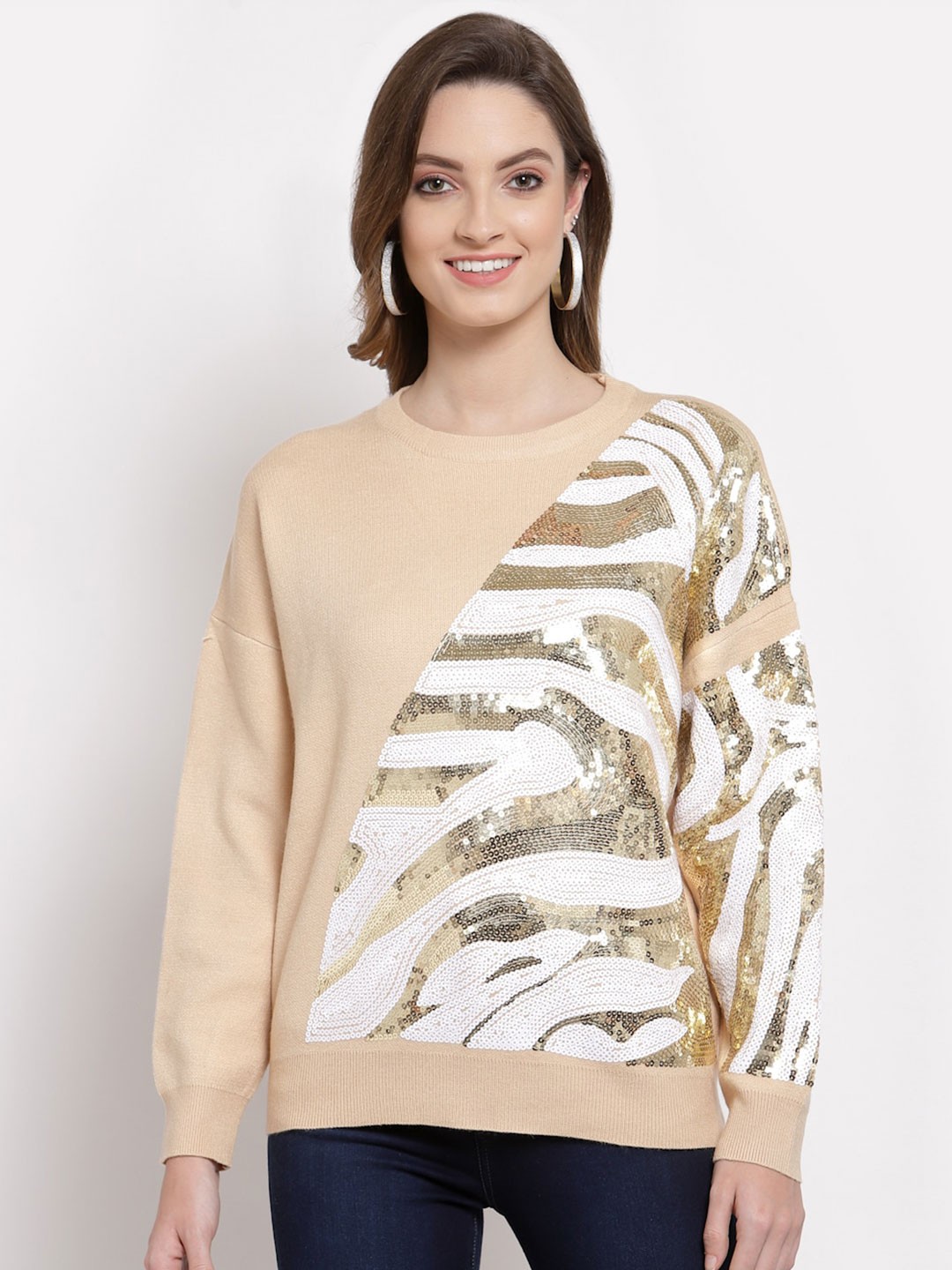 

Mafadeny Women Pullover with Embellished Detail, Beige