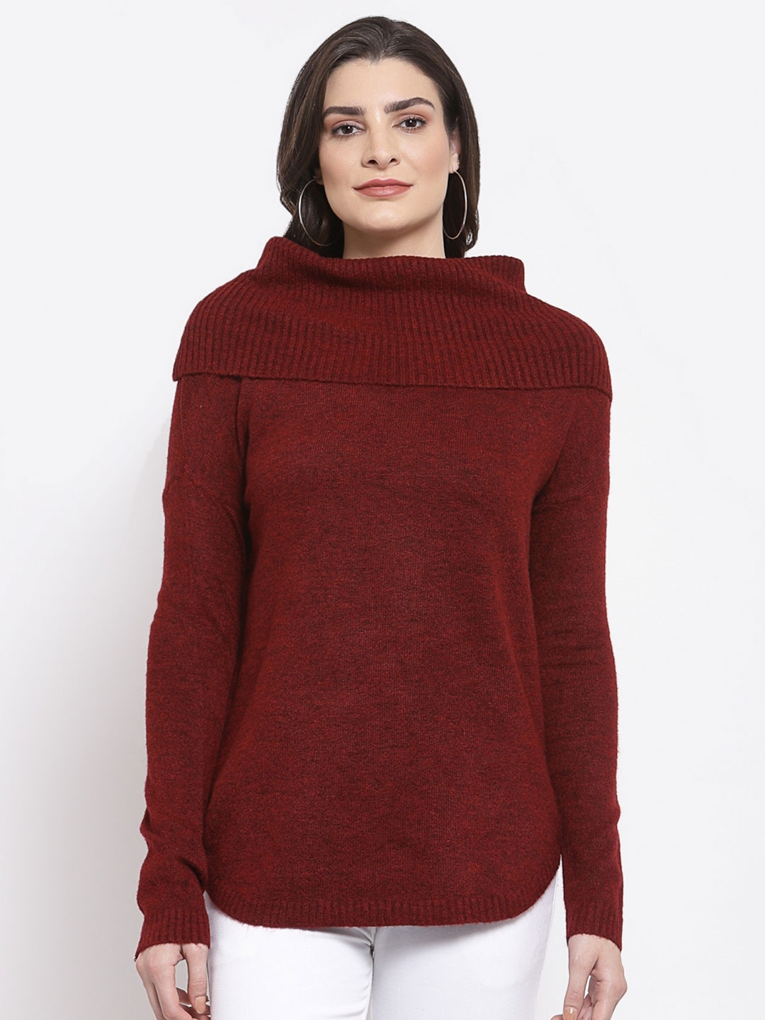 

Mafadeny Women Cowl neck Longline Pullover Sweater, Maroon