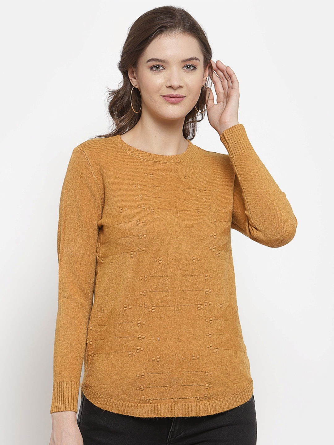 

Mafadeny Women Round Neck Pullover Sweater, Mustard