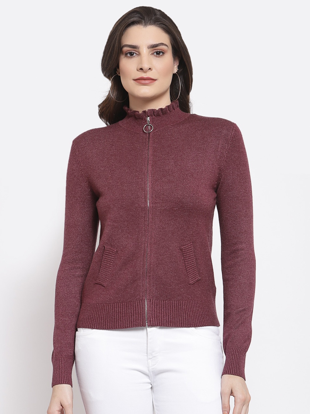 

Mafadeny Women Front-Open Sweater, Maroon