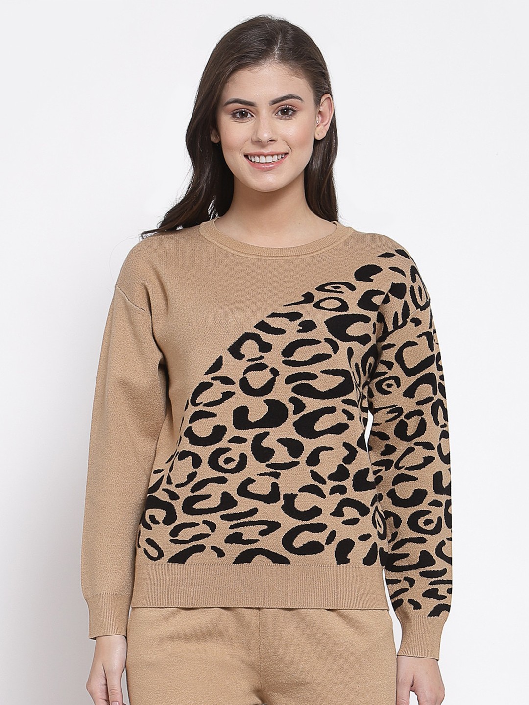 

Mafadeny Women Animal Printed Pullover, Khaki