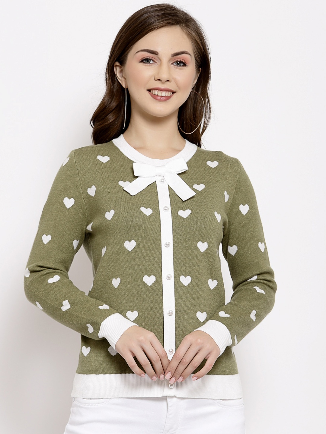 

Mafadeny Women Printed Cardigan, Green