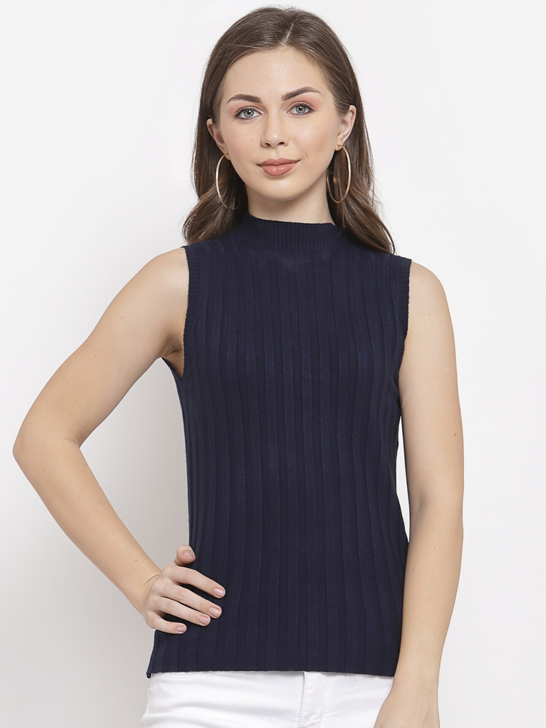 

Mafadeny Women Striped Sweater Vest, Navy blue