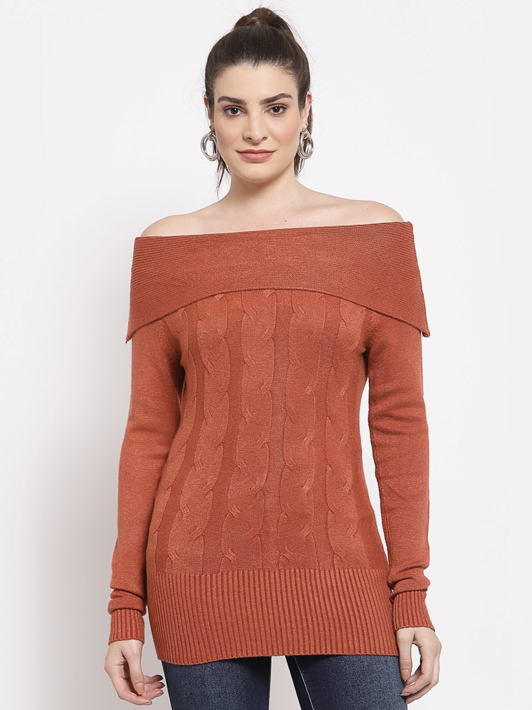 

Mafadeny Women Cable Knit Pullover, Rust