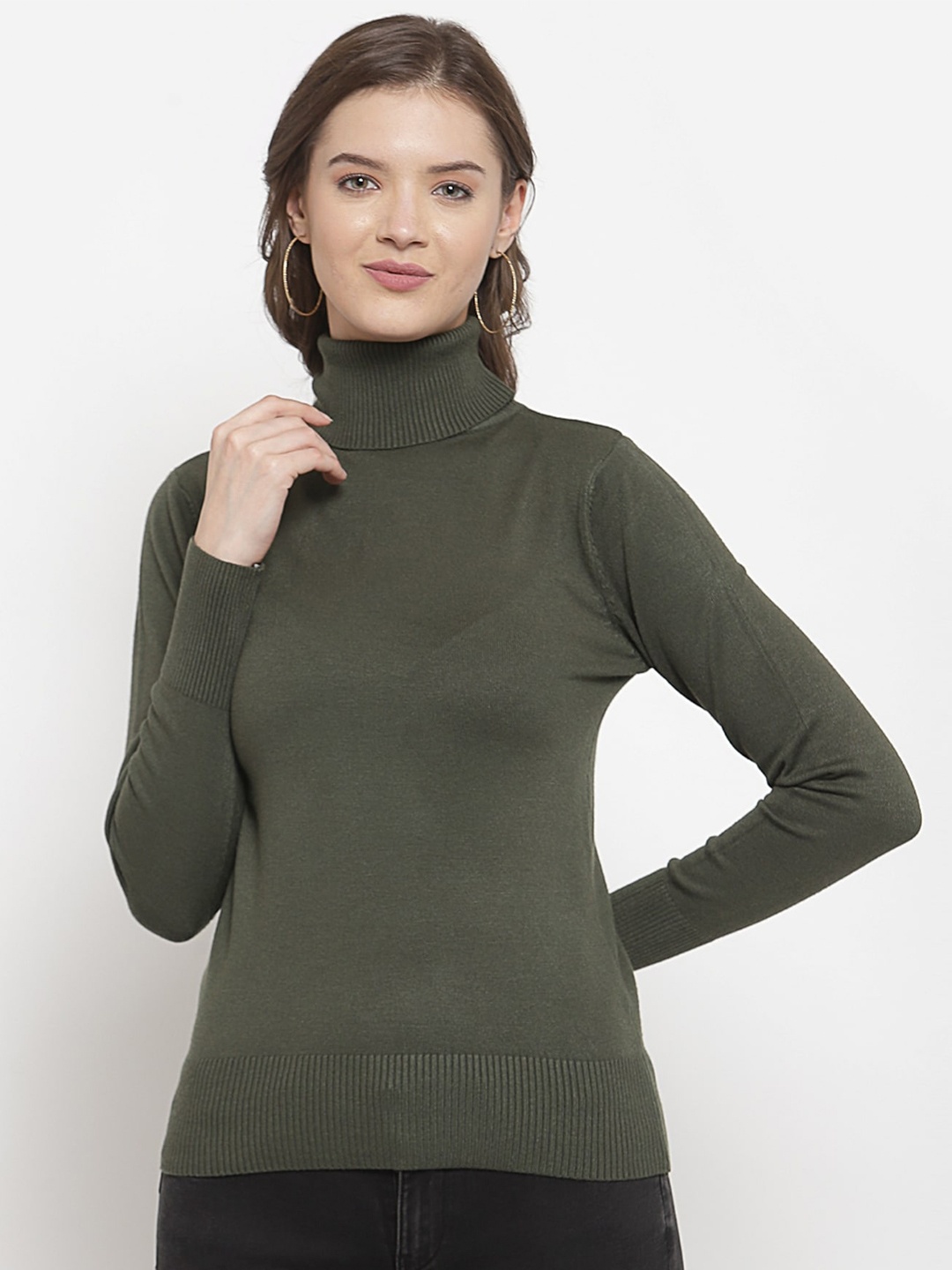 

Mafadeny Women Turtle Neck Pullover Sweater, Olive