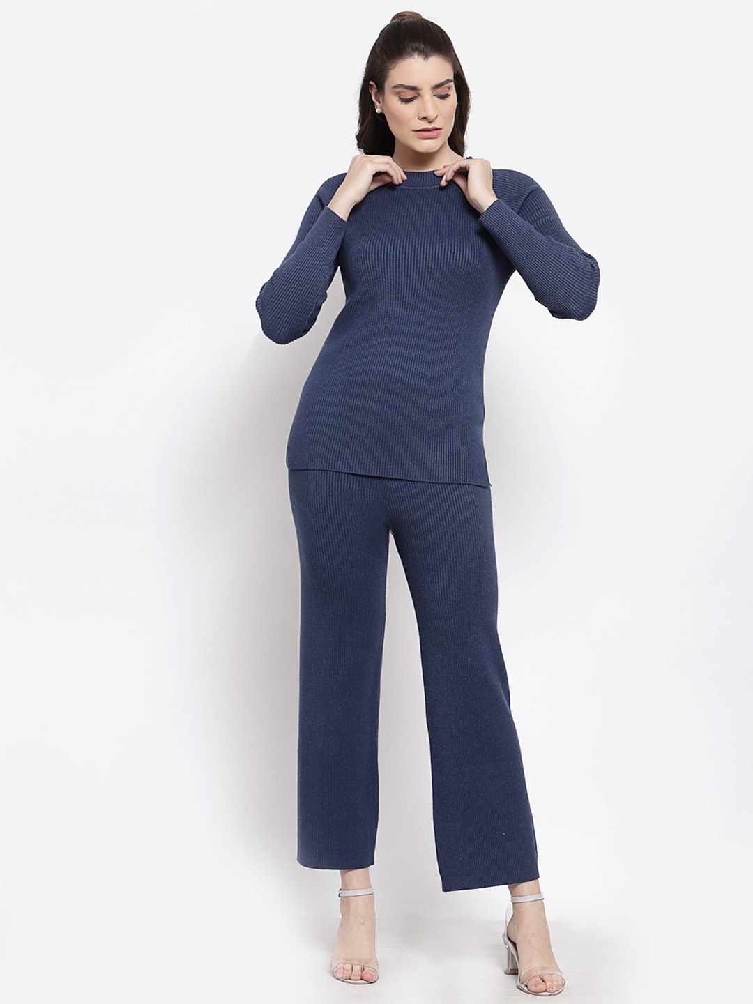 

Mafadeny Women Ribbed Pullover, Navy blue