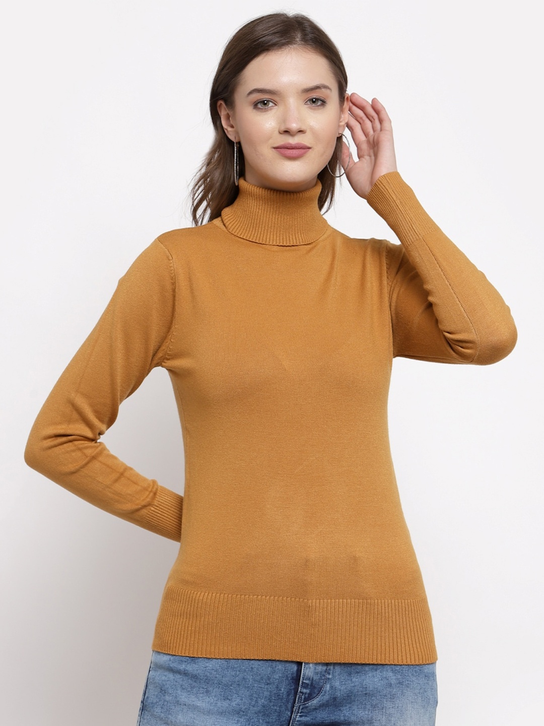 

Mafadeny Women Turtle Neck Pullover Sweater, Mustard