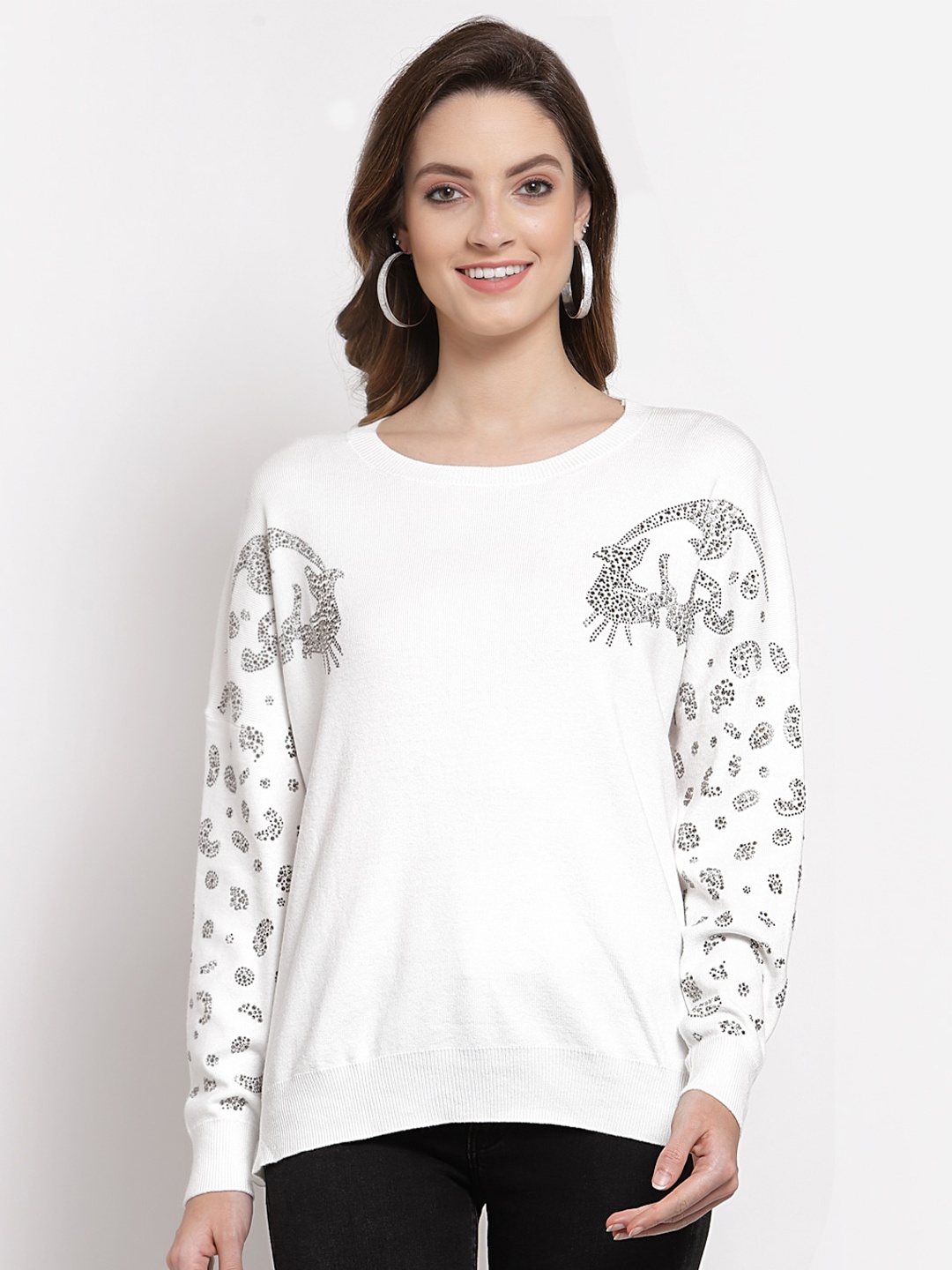

Mafadeny Women Pullover with Embellished Detail, White