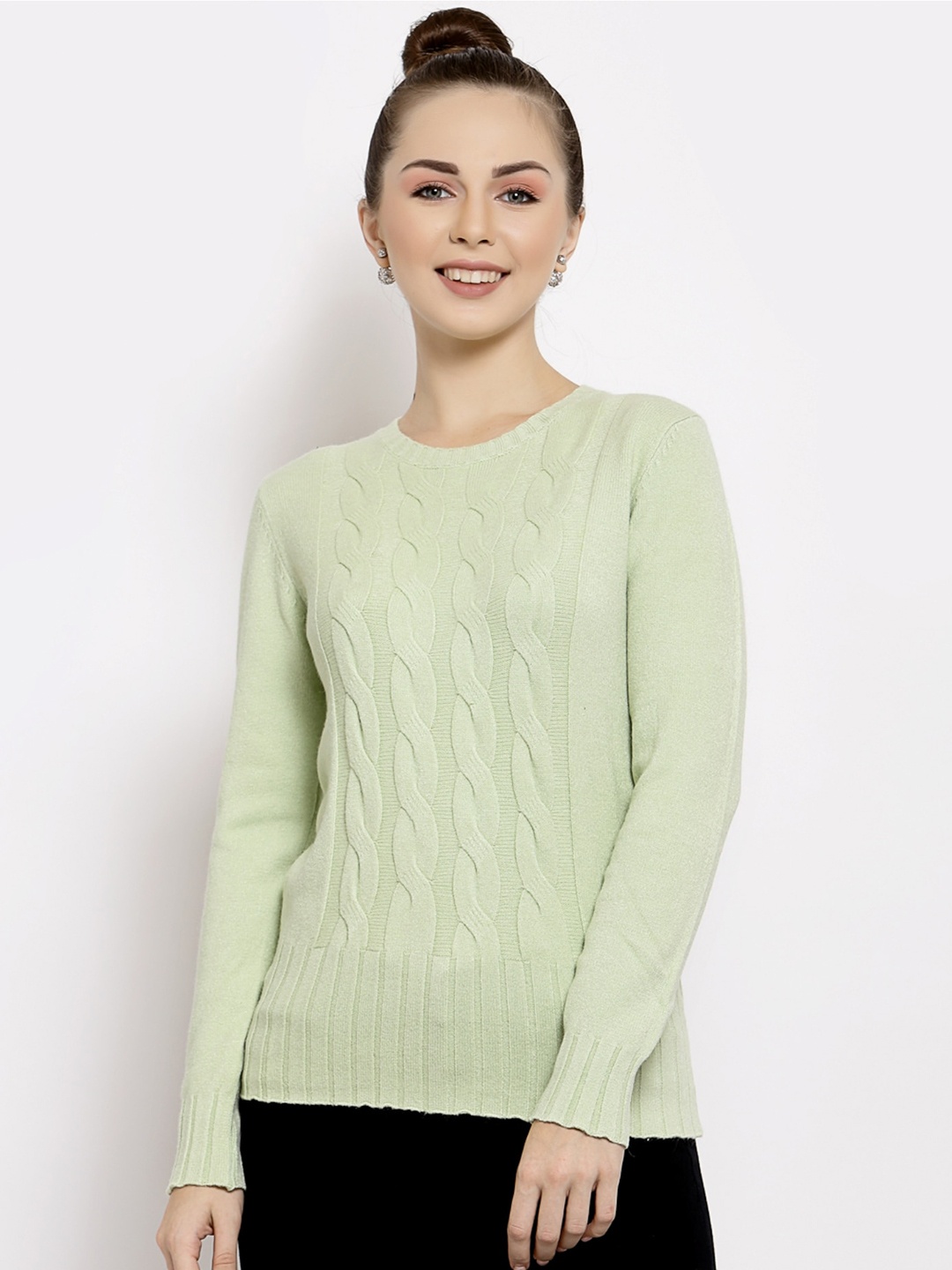 

Mafadeny Women Cable Knit Pullover, Green