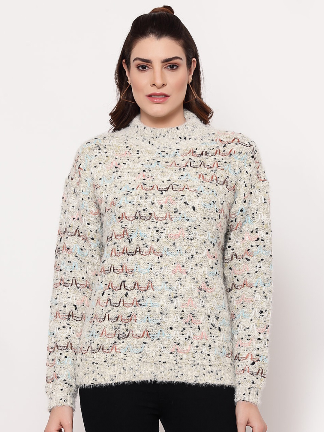 

Mafadeny Women Pullover with Fuzzy Detail, Cream