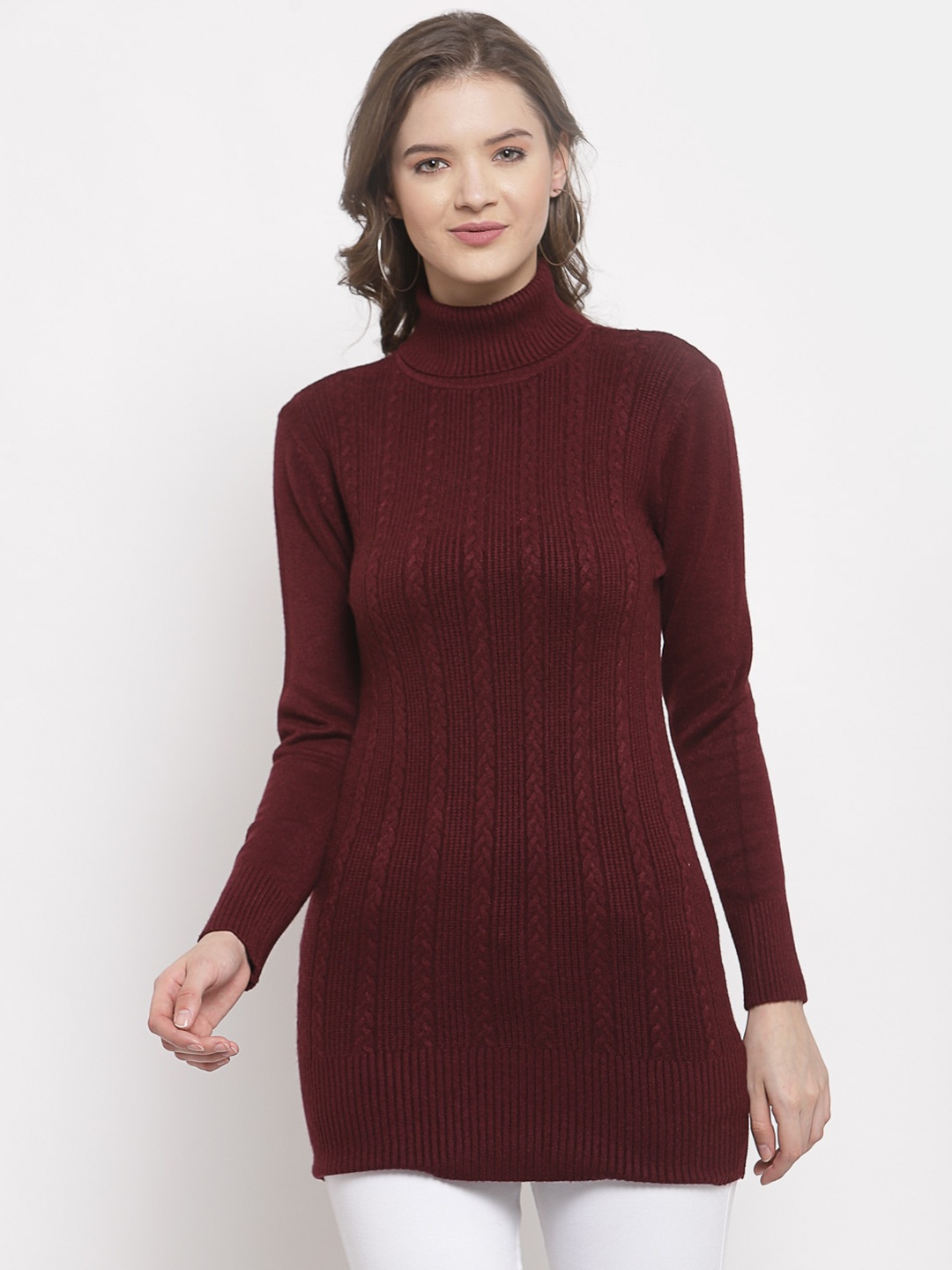 

Mafadeny Women Cable Knit Longline Pullover Sweater, Maroon