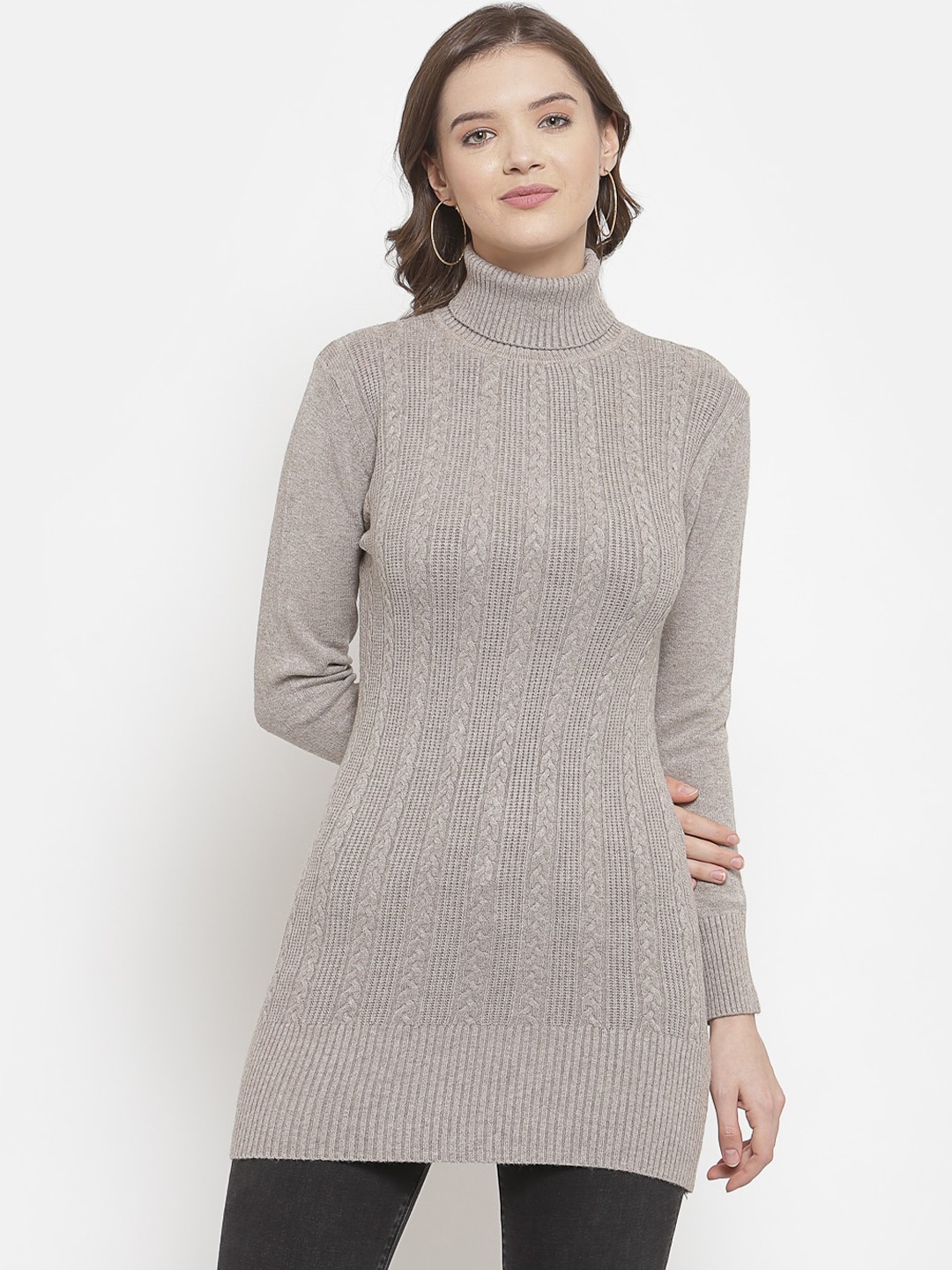 

Mafadeny Women Cable Knit Longline Pullover, Grey