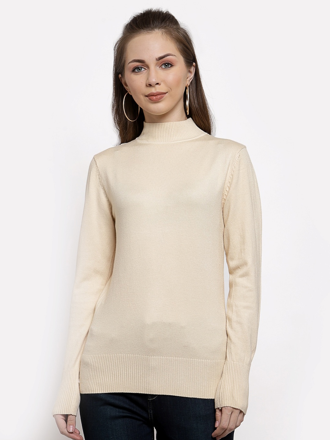 

Mafadeny Women Turtle Neck Pullover, Cream
