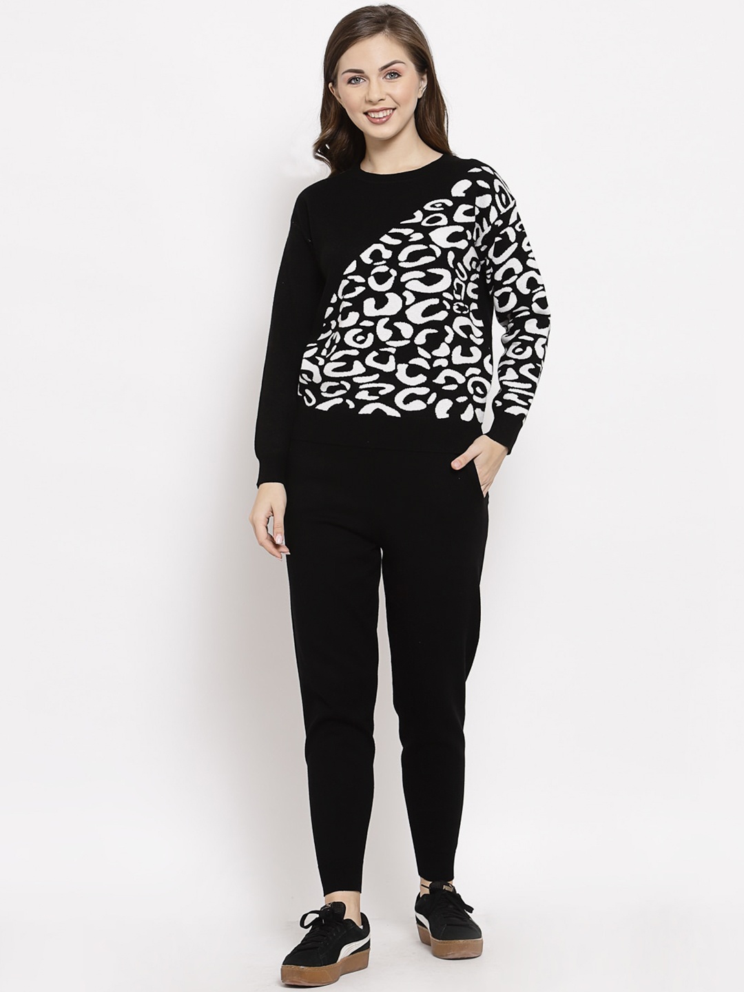 

Mafadeny Women Printed Pullover, Black