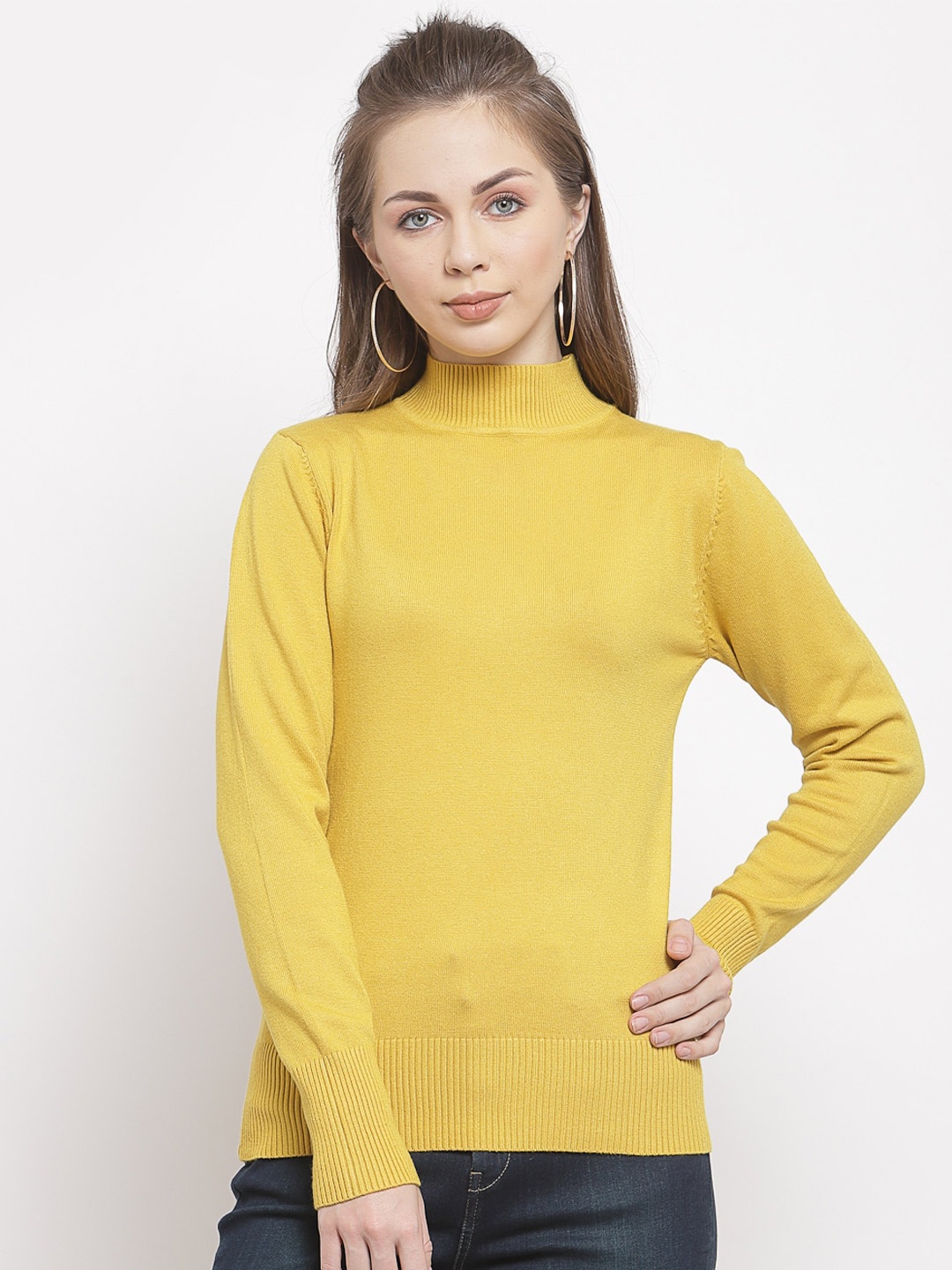 

Mafadeny Women Turtle Neck Pullover, Yellow