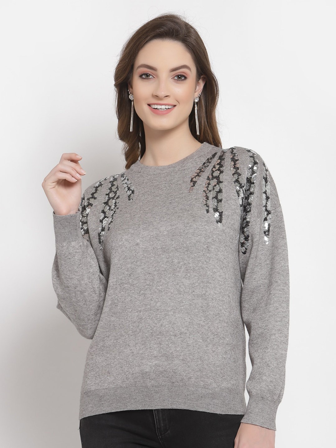 

Mafadeny Women Pullover With Embellished Detail, Grey
