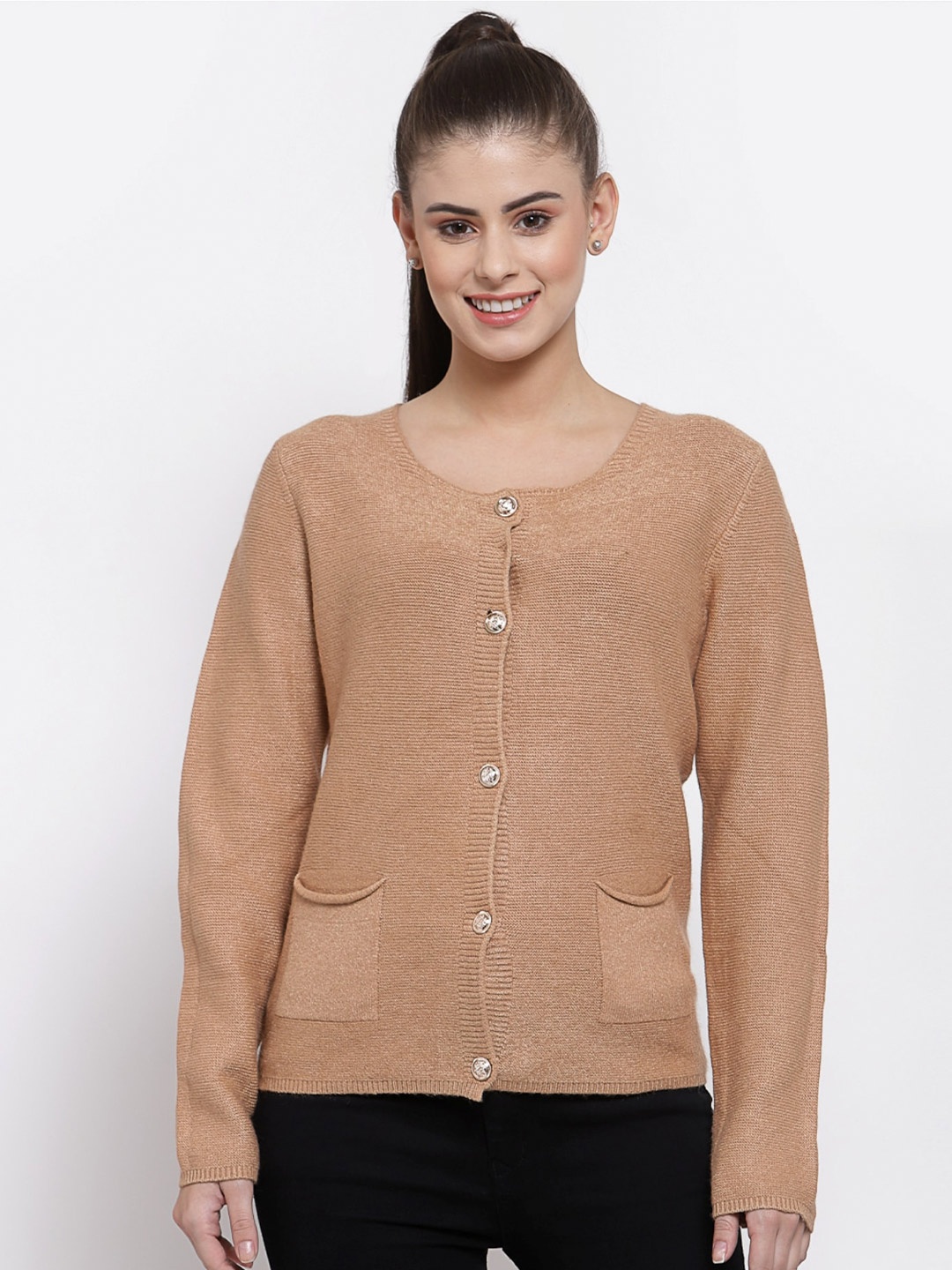 

Mafadeny Women Front -Open Sweater, Brown