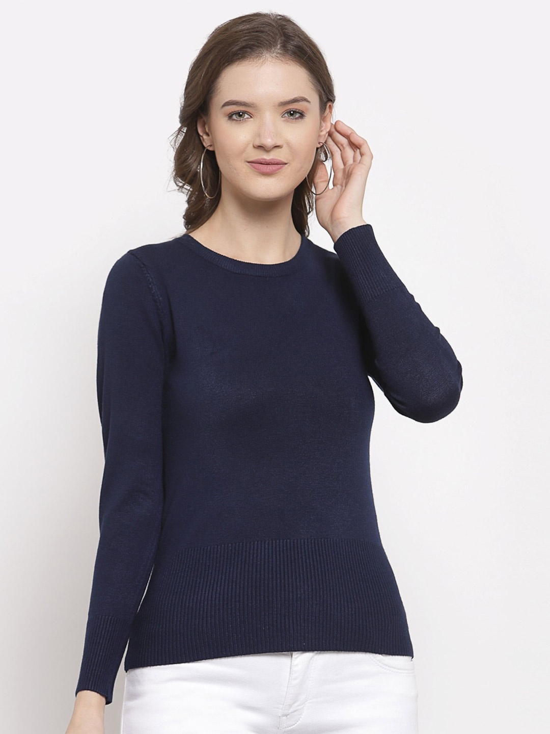

Mafadeny Women Round Neck Pullover Sweater, Navy blue