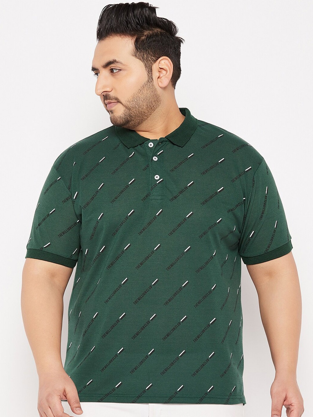 

THE MILLION CLUB Men Green Brand Logo Printed Polo Collar T-shirt