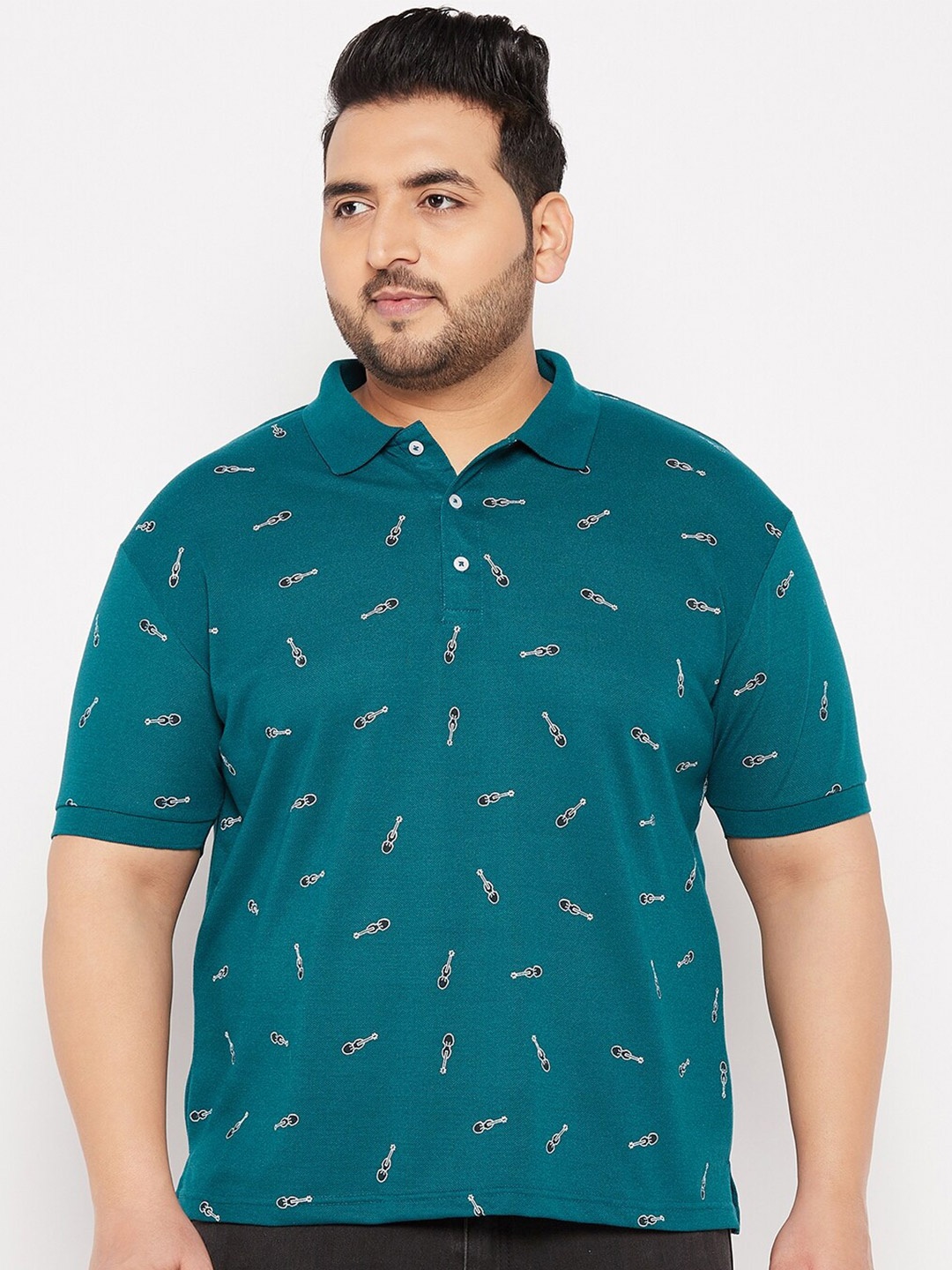 

THE MILLION CLUB Men Plus Size Printed Polo Collar T-shirt, Teal