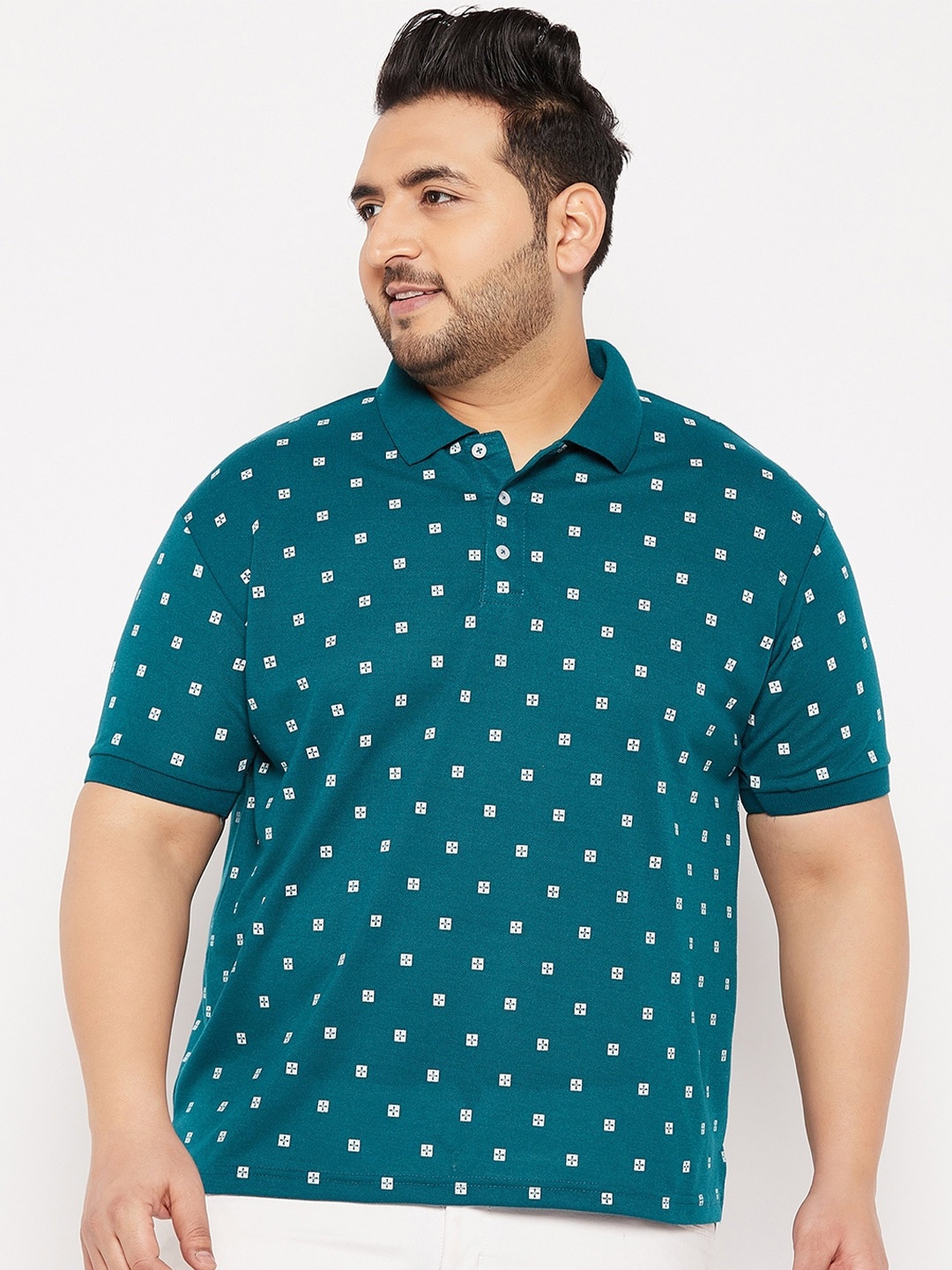 

THE MILLION CLUB Men Plus Size Printed Polo Collar T-shirt, Teal