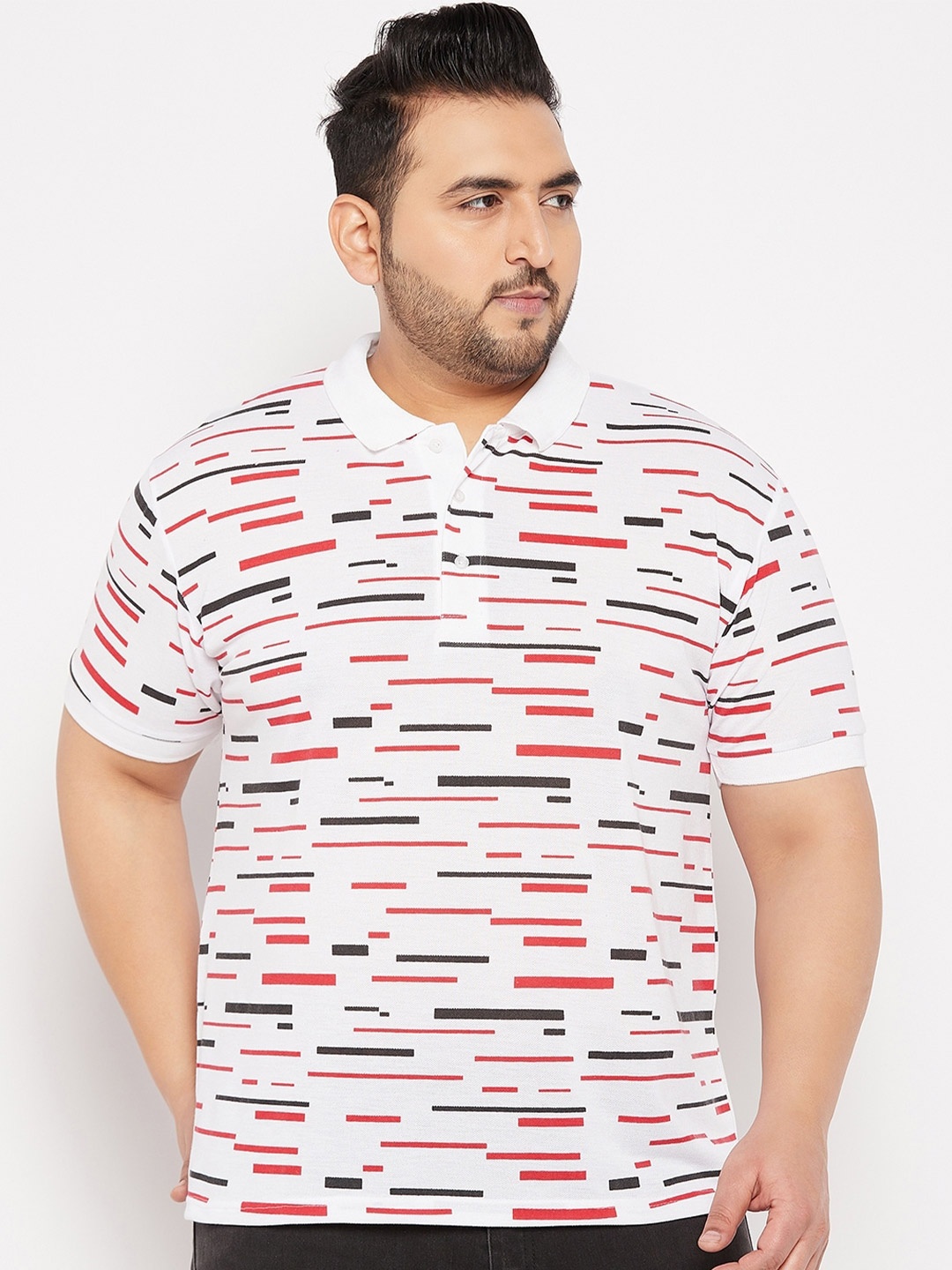 

THE MILLION CLUB Men Plus Size Printed Polo Collar Cotton T-shirt, White