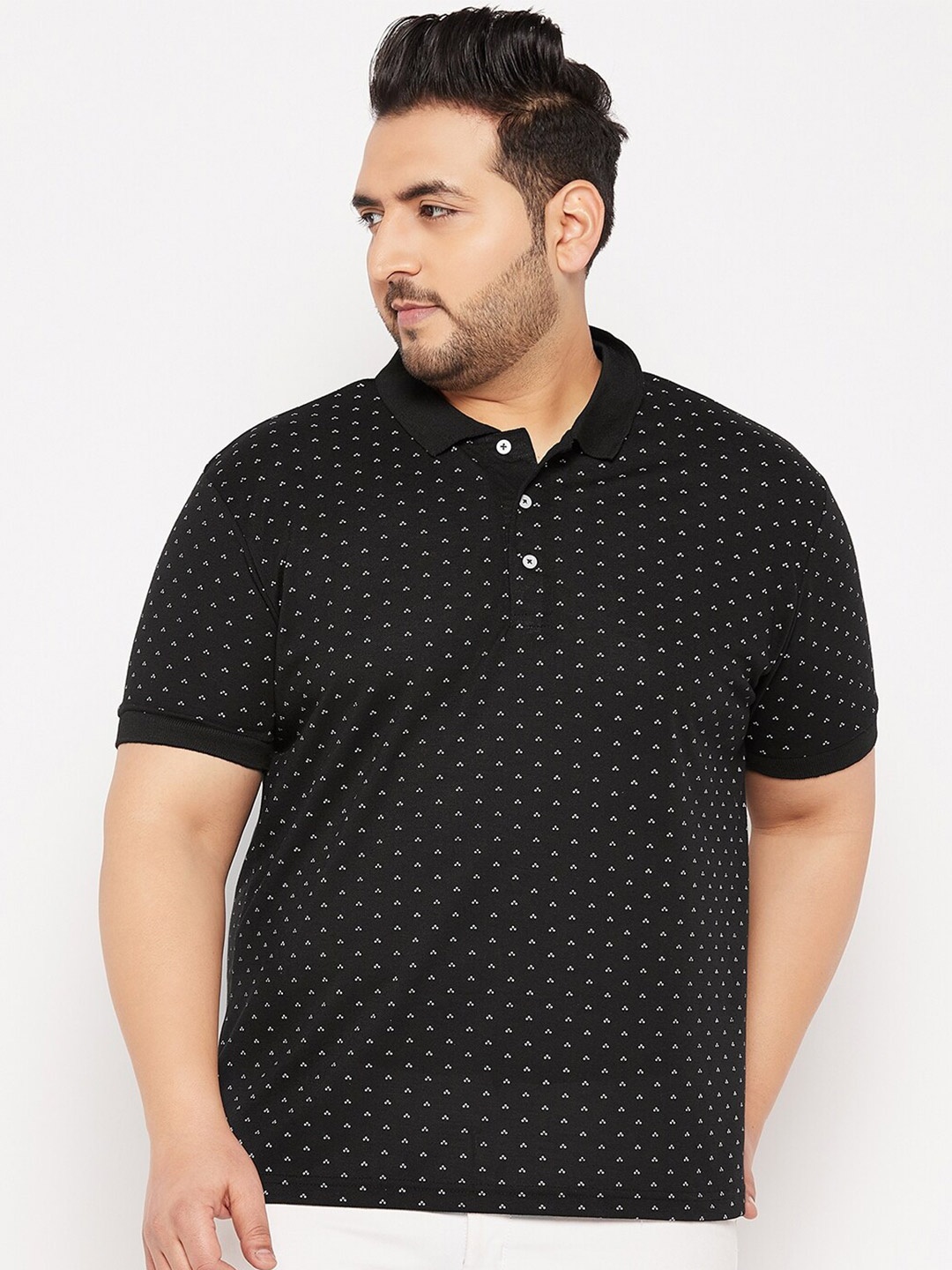 

THE MILLION CLUB Men Plus Size Printed Polo Collar Cotton T-shirt, Black