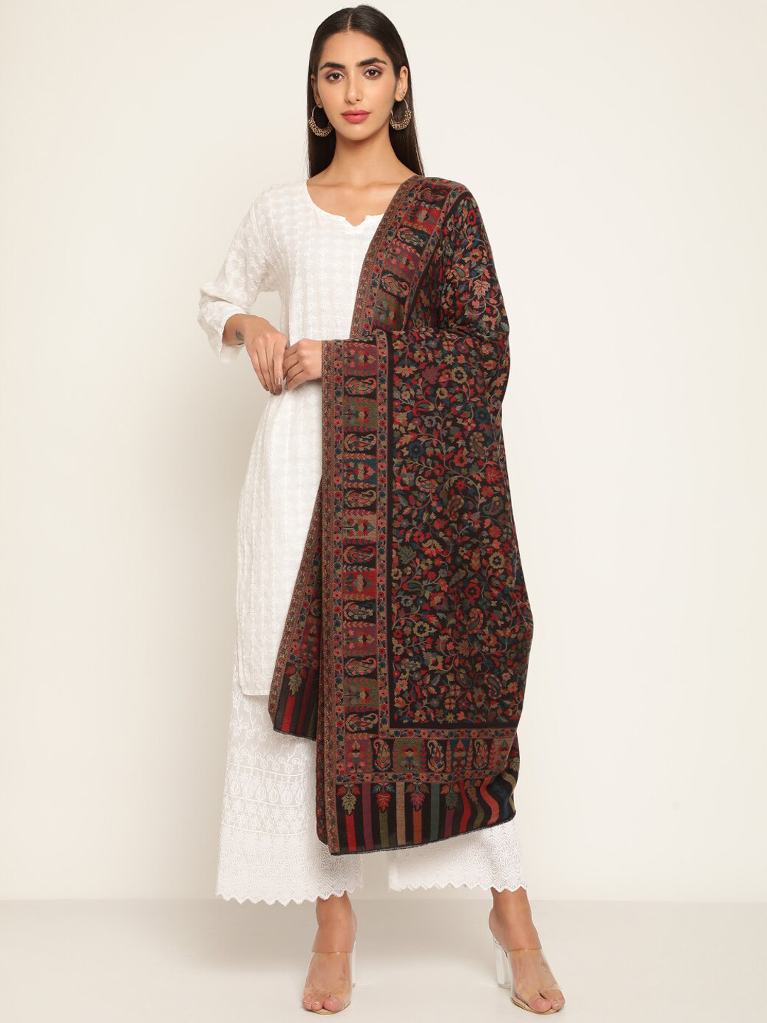 

La Vastraa Women Woven Design Pure Wool Kani Shawl, Black
