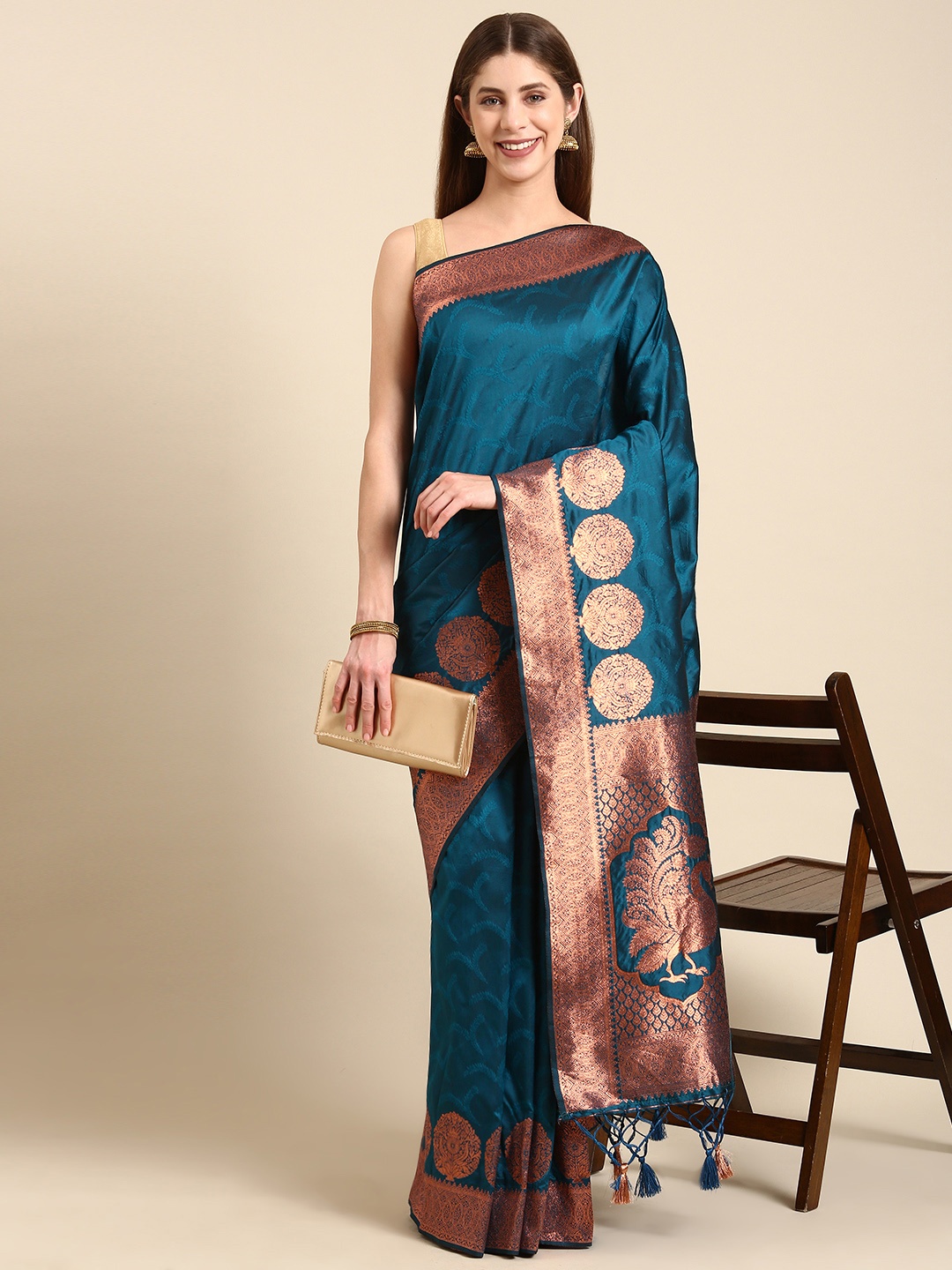 

APPLIX STYLE Woven Design Ethnic Motifs Zari Pure Silk Banarasi Saree, Blue