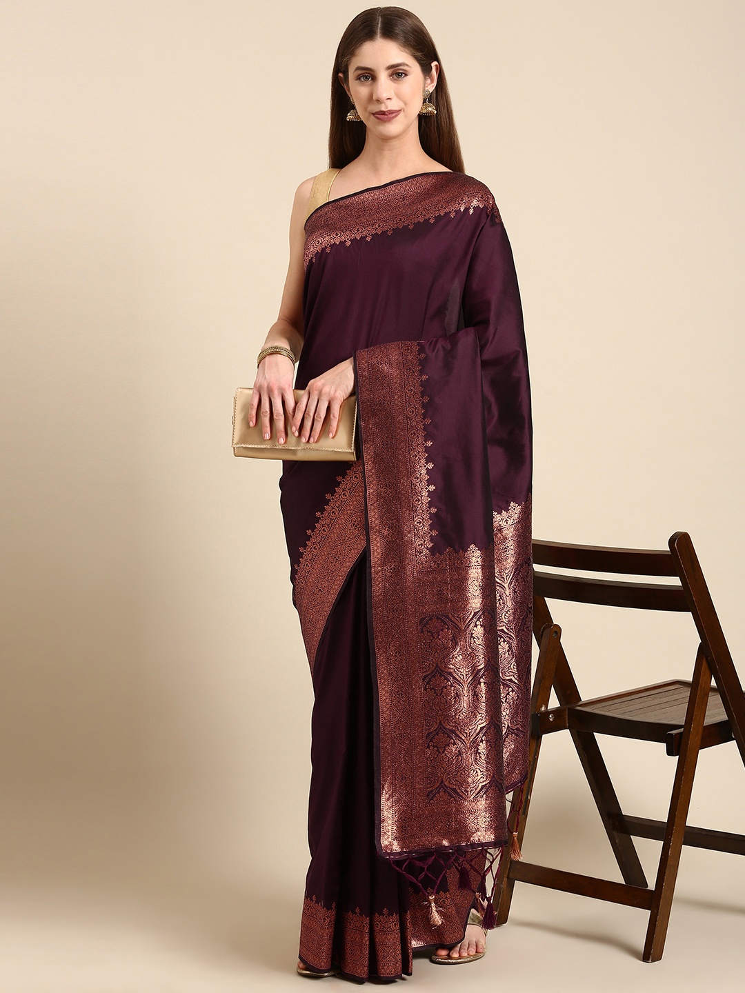 

APPLIX STYLE Woven Design Zari Pure Silk Banarasi Saree, Purple