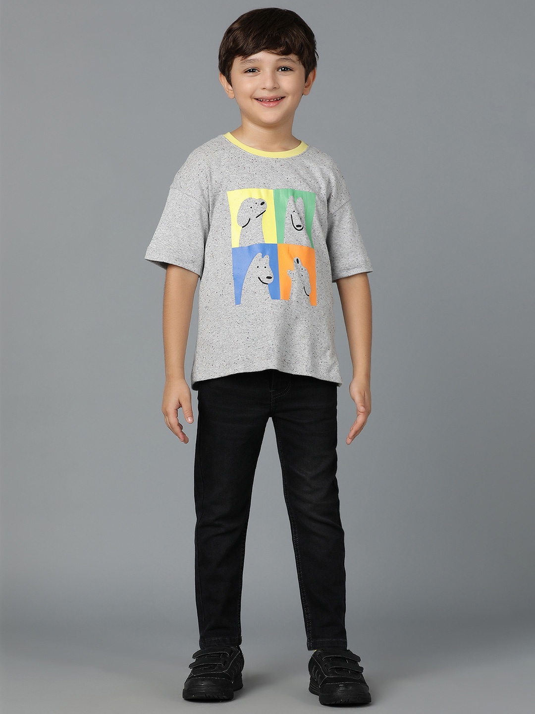 

TALES & STORIES Boys Slim Fit Light Fade Stretchable Jeans, Black